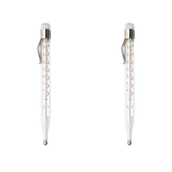 2x Cuisena Clip-On Analogue Glass Candy Thermometer Confectionery Cooking Clear