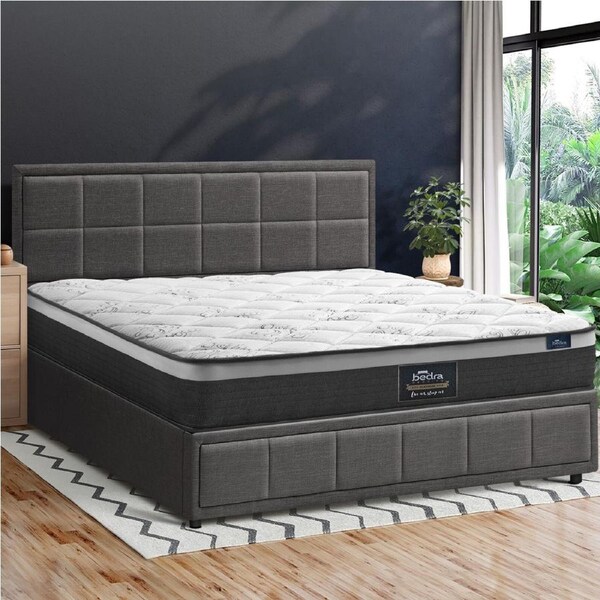 Oikiture Bed Frame King Size Gas Lift Storage With Mattress Set Grey BOSS