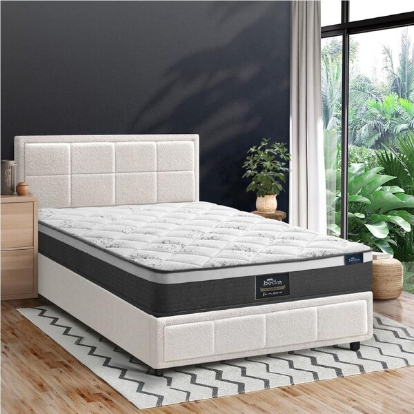 Oikiture Bed Frame King Single Size Gas Lift Storage With Mattress Set White BOSS