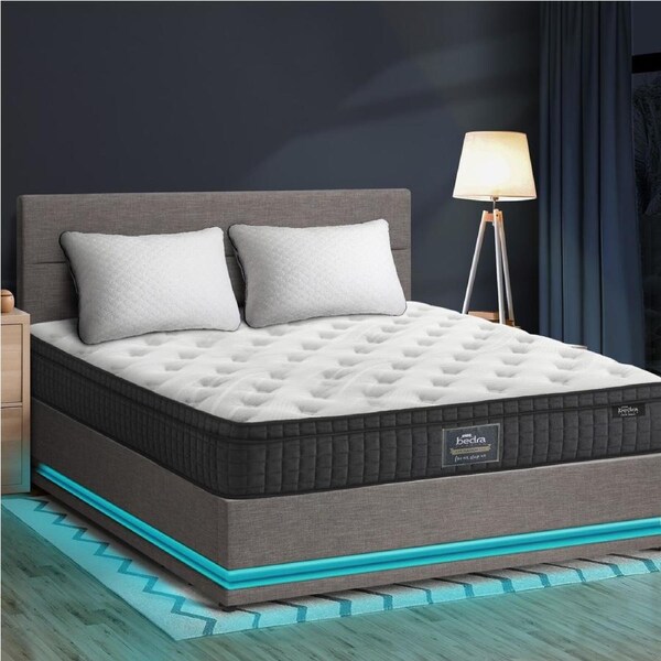 Oikiture Bed Frame Double Size LED with Gas Lift Storage Mattress Set Grey LAYZ