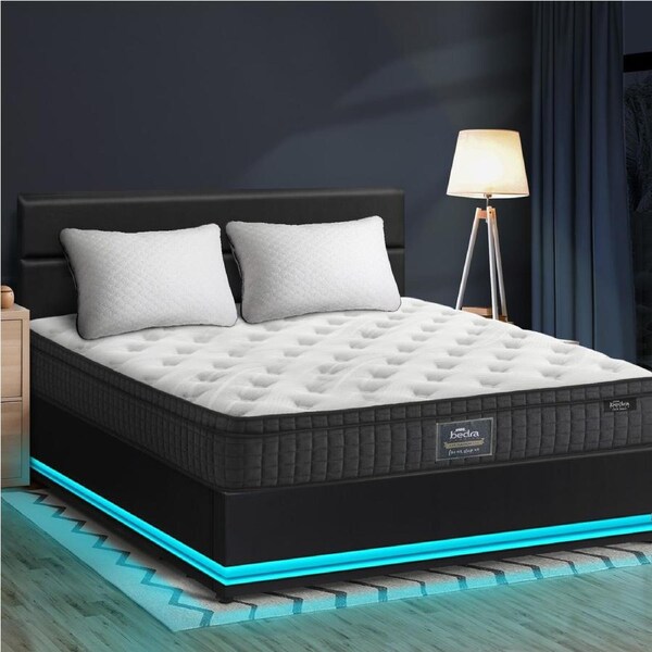Oikiture Bed Frame King Size LED with Gas Lift Storage Mattress Set Black LAYZ