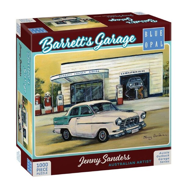 1000pc Blue Opal Barrett's Garage Wooden Deluxe Jenny Sanders Jigsaw Puzzle