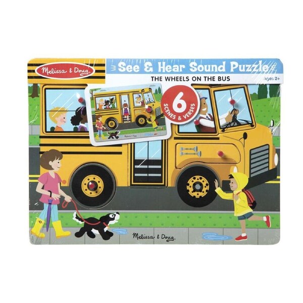 6pc Melissa & Doug The Wheels on the Bus Song Wooden Sound Puzzle Jigsaw 2y+