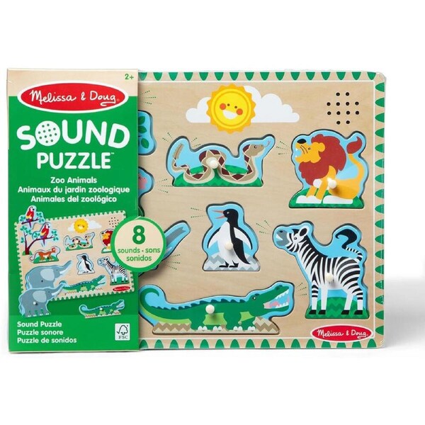 8pc Melissa & Doug Zoo Animals Wooden Sound Puzzle Kids Toy Jigsaw 2y+