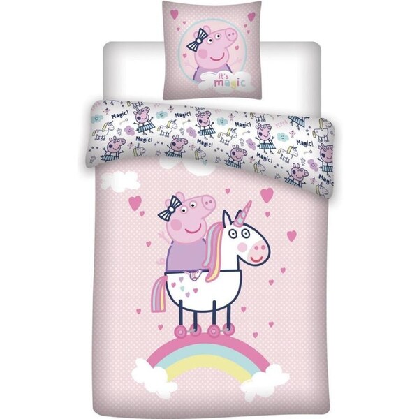 Peppa Pig Pink Unicorn Cotton Cover Set - Single Bed Size