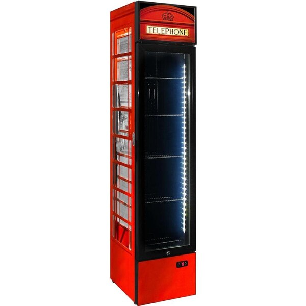 Branded Skinny Upright Bar Fridge With Telephone Box Design