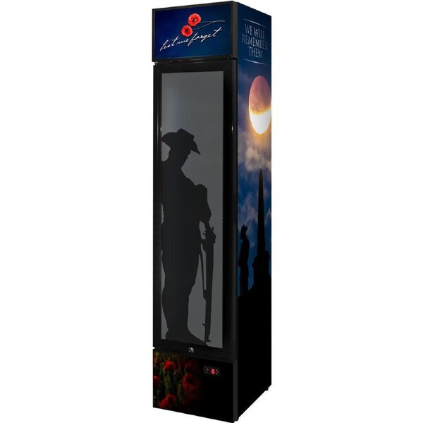 Skinny Upright Bar Fridge With Lest We Forget Design