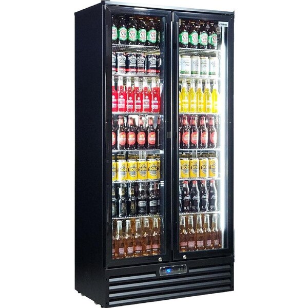 Rhino 2 Door Black Commercial Upright Dual Glazed Bar Fridge Ultra Efficient