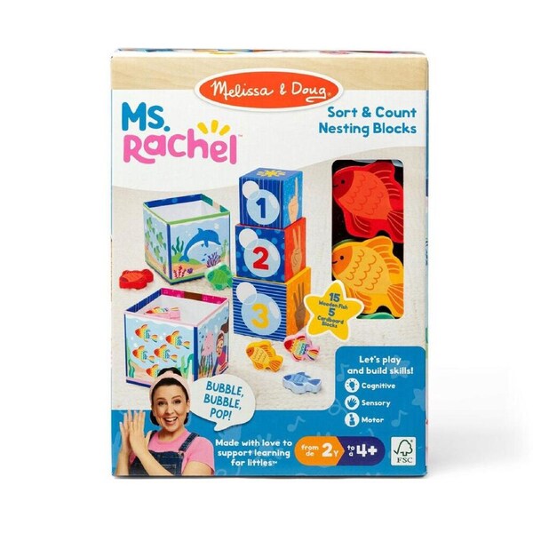 Melissa & Doug Ms. Rachel Nesting Tower Blocks Kids Toy Sort Count 2y+