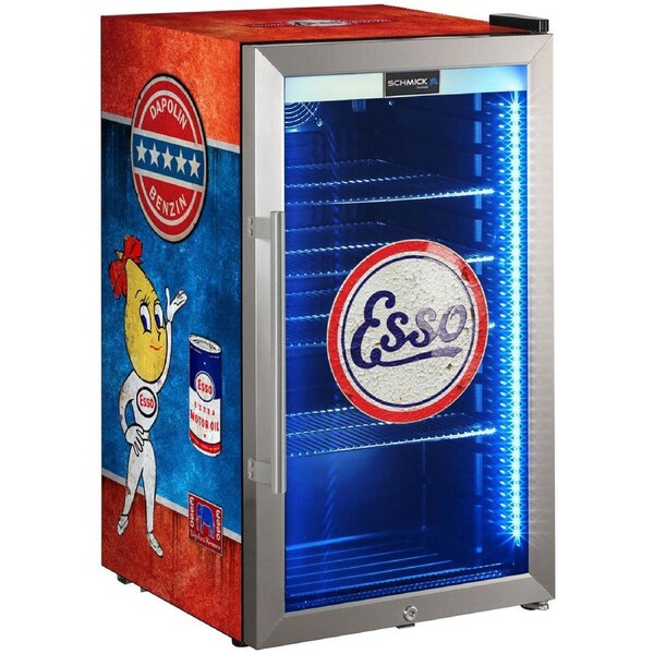 ESSO Schmick Vintage Fuel Pump Triple Glazed Bar Fridge With LED Strip Lights