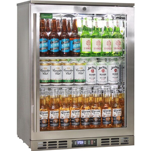 Rhino Stainless Steel 1 Heated Glass Door Bar Fridge - Quiet Fans - Low Energy