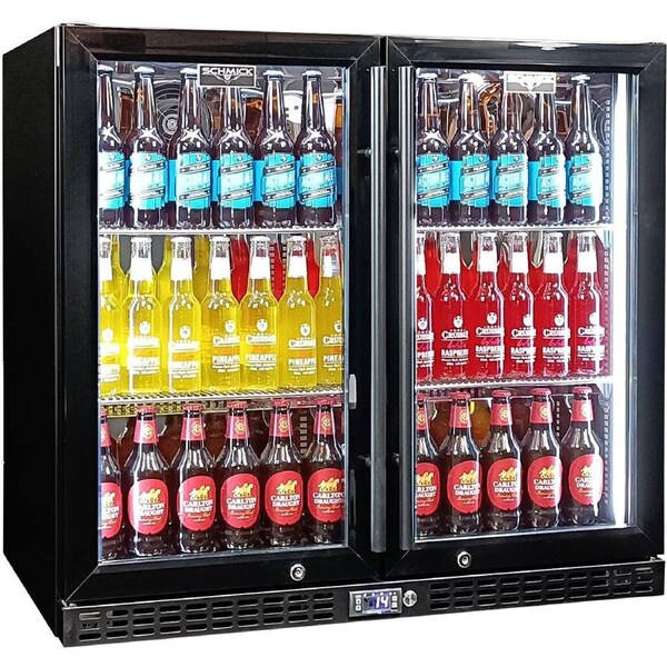 Schmick Twin Door Quiet Running Black Heated Glass Door Bar Fridge