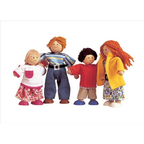 4pc Plan Toys Modern Doll Family Childrens Toy Rubber Wood Figures Set