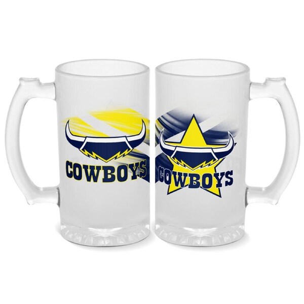 North QLD Queensland Cowboys NRL Rugby League 500ml Frosted Drink Glass Stein