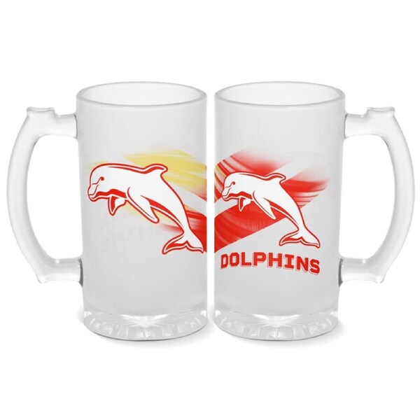 Redcliffe Dolphins NRL Rugby League 500ml Frosted Drink Glass Stein