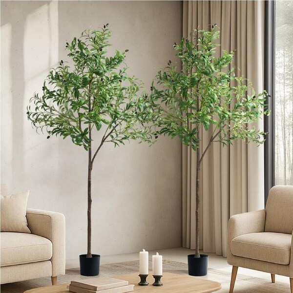 Livsip 2 Pack Artificial Olive Tree Faux Potted Plants Home Garden Decor 180cm