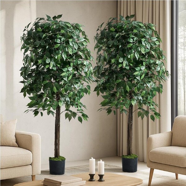 Livsip 2 Pack Artificial Ficus Tree Faux Potted Plants Home Garden Decor 180cm