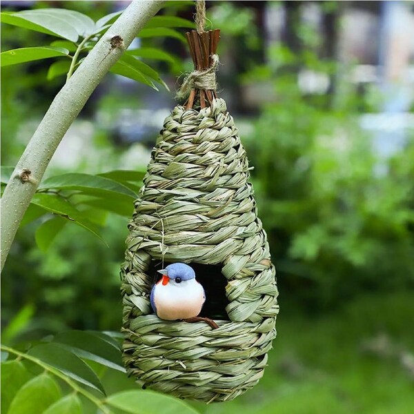 Qttie Bird Nest Breeding Box Grass Weave Canary Finch Budgie House Water drop Sharp