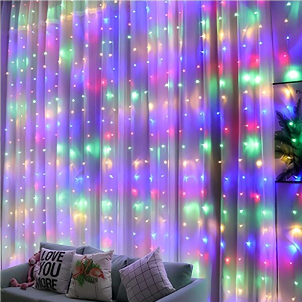 Nevenka Curtain String Lights 300LED Fairy Light USB Powered for Christmas Indoor Decor-Colorful