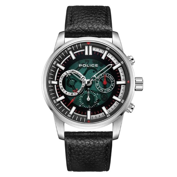Police Greenlane Leather Band Green Dial Men's Watch (PEWJF2227001)