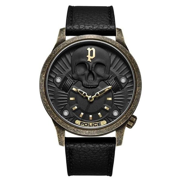 Police Analog Leather Strap Black Dial Men's Watch (PEWJA2227702)