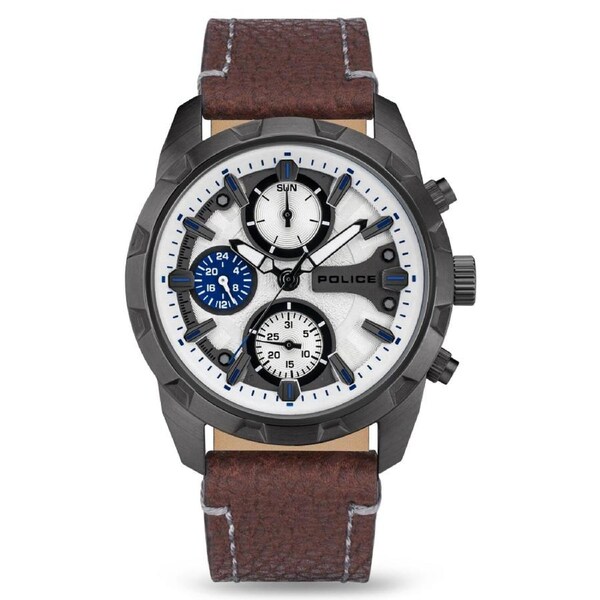 Police Nayara Leather Band White Dial Men's Watch (PEWJF2204702)