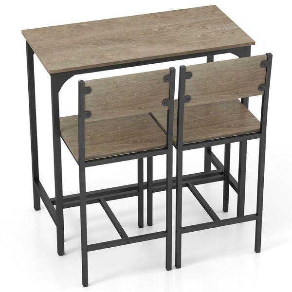 Giantex 3PCS Bar Table & Chair Kitchen Pub Dining Set w/Counter Height Stools Metal Frame Console Table Grey