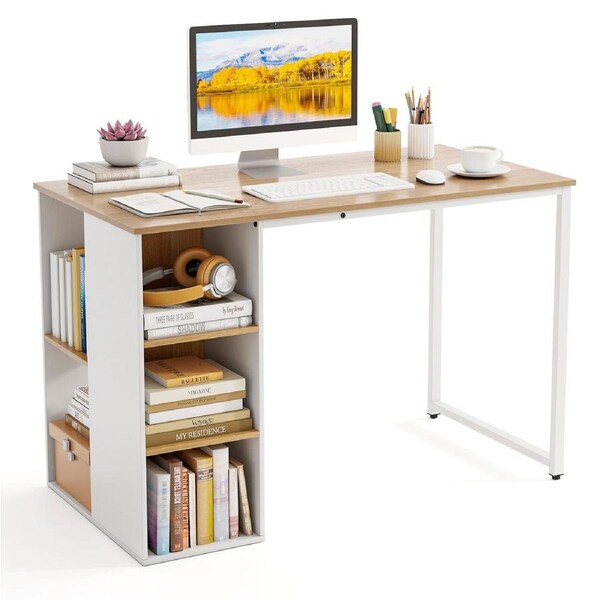 Giantex 115cm Computer Desk Modern Writing Desk w/Storage Shelves PC Workstation Laptop Table