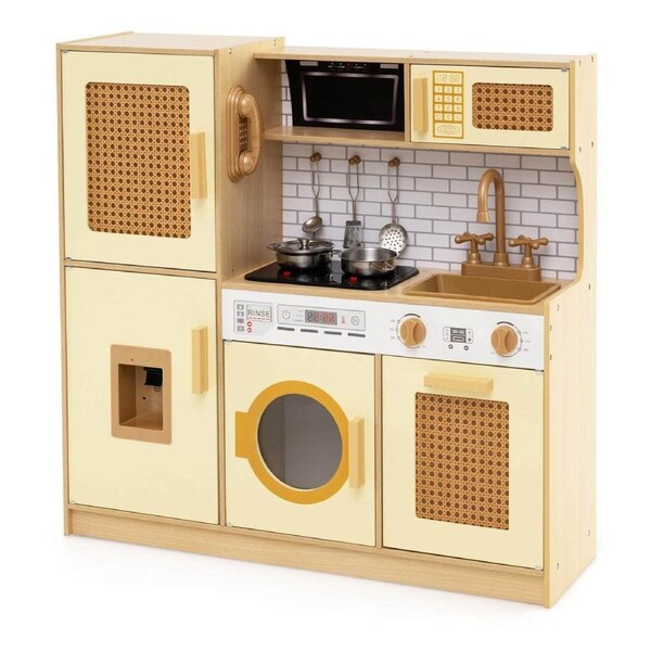 Costway Kitchen Set Pretend Play Kitchen w/Coffee Machine & Stove Toy Playset Gift Yellow