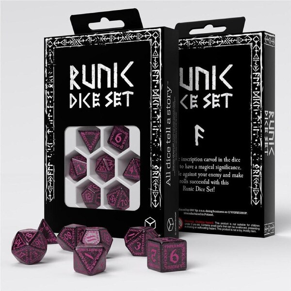 Runic Shimmering Black w Magenta - Dice Set 7
