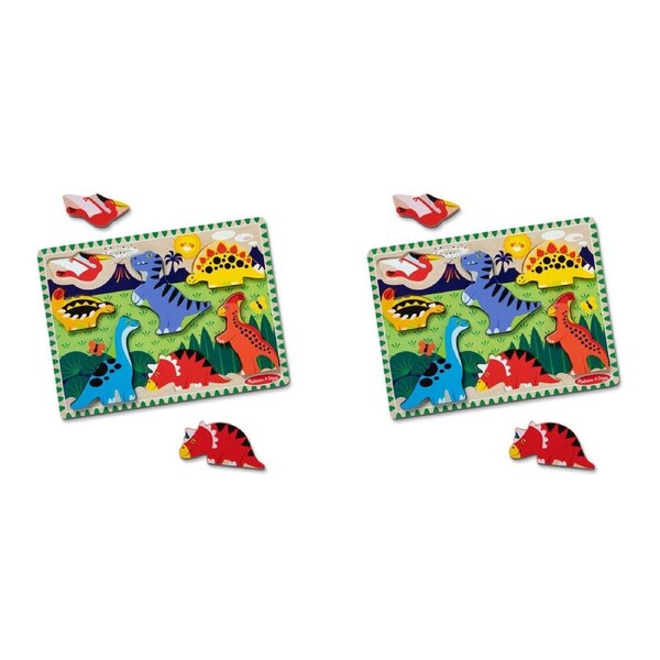 2PK Melissa & Doug Dinosaurs Chunky Puzzle Extra Thick Wooden Kids Jigsaw 2y+