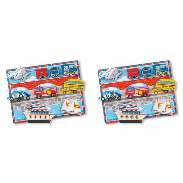 2PK Melissa & Doug Vehicles Chunky Puzzle Extra Thick Wooden Kids Jigsaw 2y+