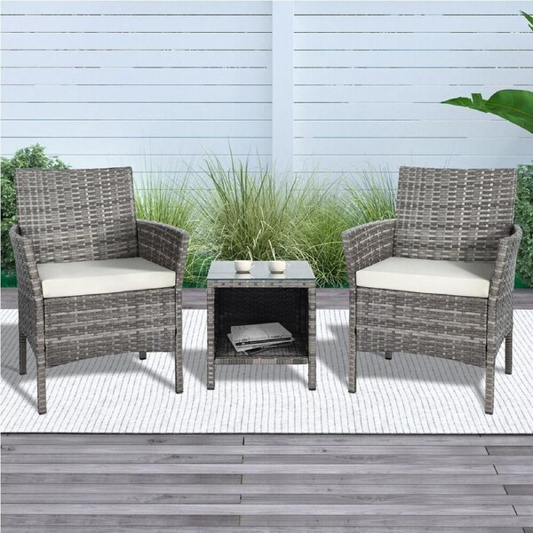 ALFORDSON 3PCS Outdoor Furniture Wicker Bistro Set Patio Sofa Table Grey