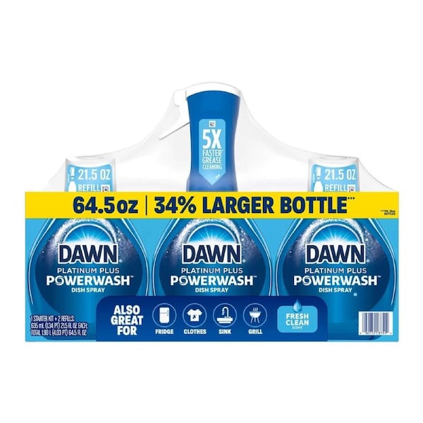 Dawn Platinum Plus Power Wash 3 Pack Dishwashing Detergent Outdoor Use Weather R