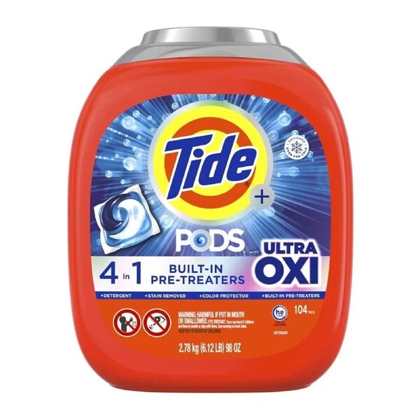 Tide Ultra Oxi Laundry Detergent Pods 104 Washing Stain Remover 4-In-1 Outdoor U