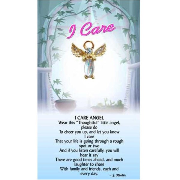 Thoughtful Little Angel Card I Care 763 and Angel Pin with Austrian Crystals