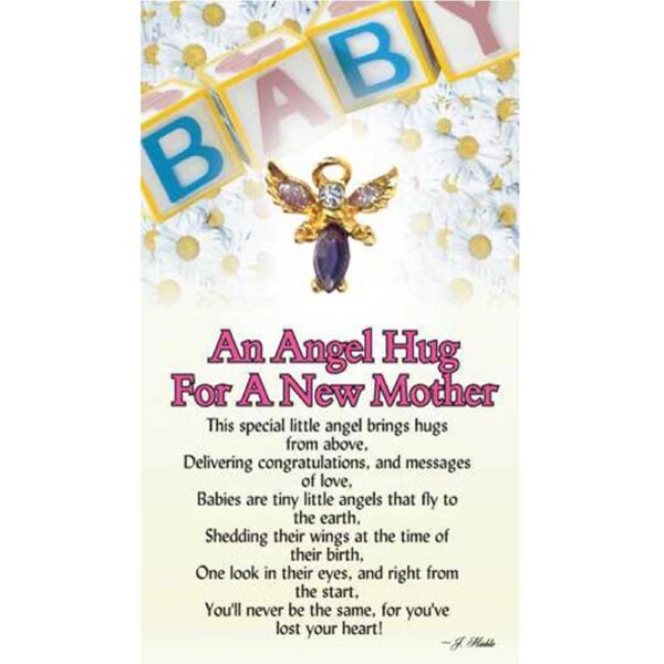 Thoughtful Little Angel Card For A New Mother 1057 and Angel Pin with Austrian Crystals