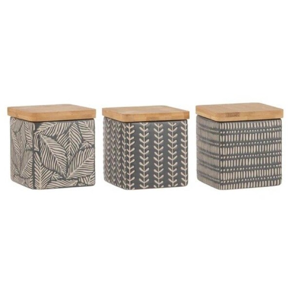 Ladelle Orion Set of 3 Square Canisters Charcoal with Bamboo Lids