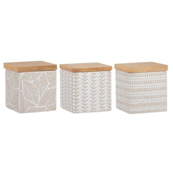 Ladelle Orion Set of 3 Square Canisters White with Bamboo Lids