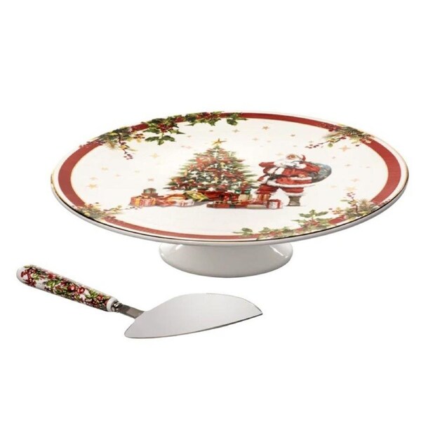 Ashdene Spirit Of Christmas Cake Stand and Server Bone China