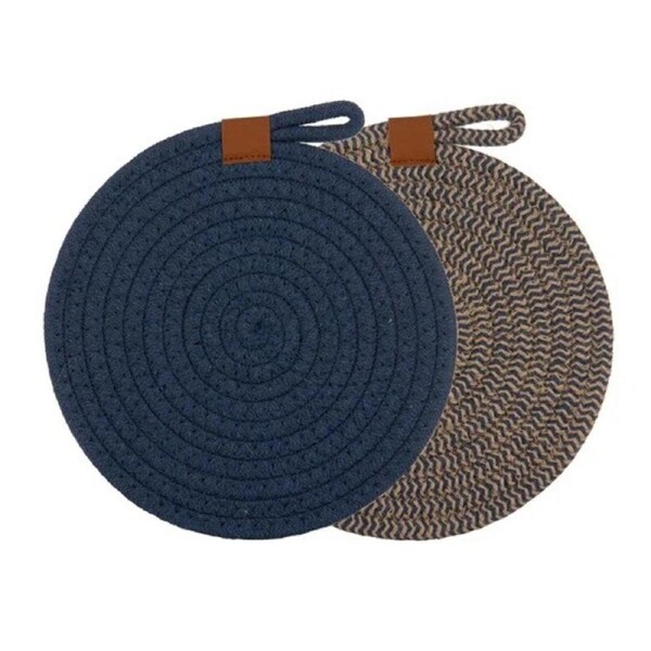 Ladelle Nash Set Of 2 Rope Kitchen Trivets Blue Hot Pot Holder