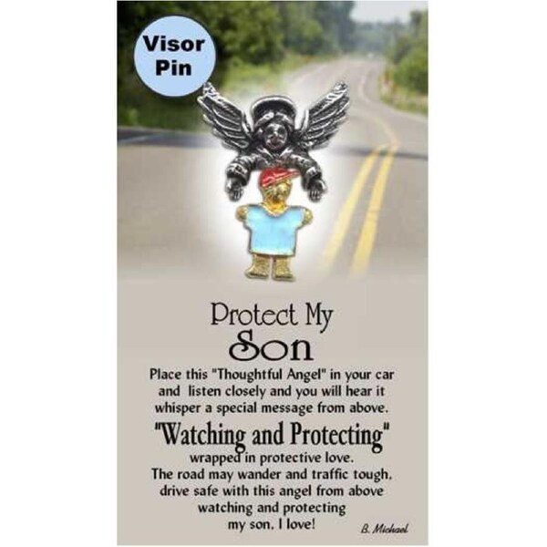Thoughtful Little Angel Card Protect My Son 9233 & Angel Pin with Austrian Cr...