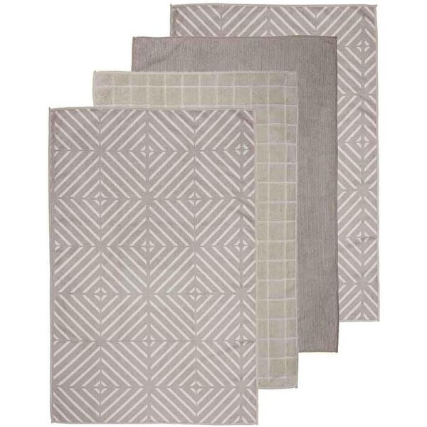 Ladelle Microfiber Kitchen Tea Towels Taupe Dish Cloths Set 4