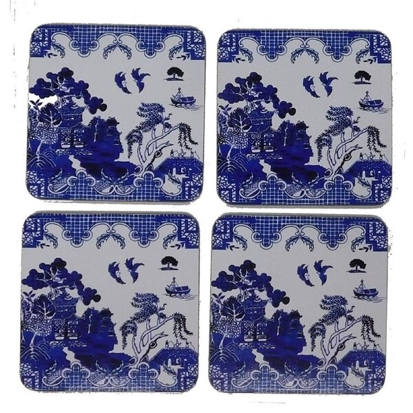 Kitchen Cork Backed Drink Coasters Blue Willow Set of 4