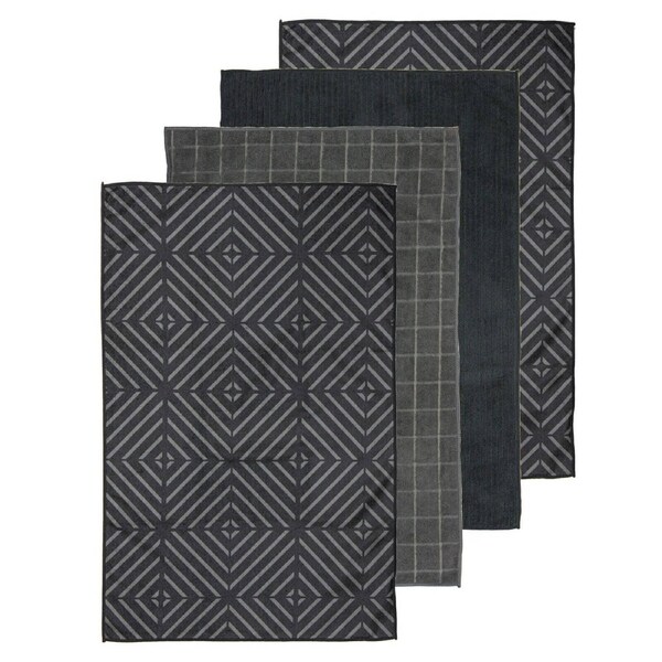 Ladelle Microfiber Kitchen Tea Towels Charcoal Dish Cloths Set 4
