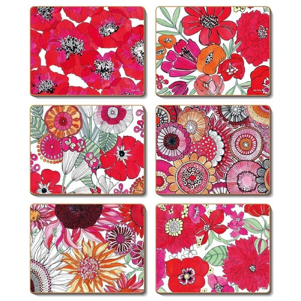 Cinnamon Sixties Floral Cork Backed Drink Coasters Set 6