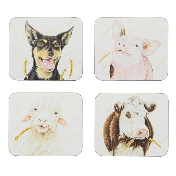 Ashdene Kitchen Cork Backed Coasters Farmyard Faces Set 4