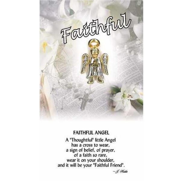 Thoughtful Little Angel Card Faithful 575 and Angel Pin with Austrian Crystals