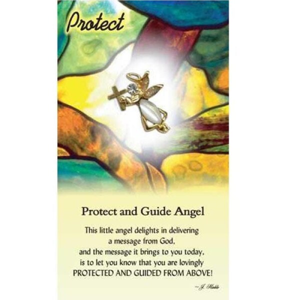 Thoughtful Little Angel Card Protect And Guide 3135 and Angel Pin with Austrian Crystals