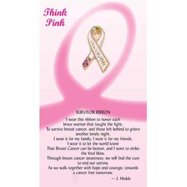 Thoughtful Little Angel Card Pink Survivor Ribbon 4018 & Angel Pin with Austr...